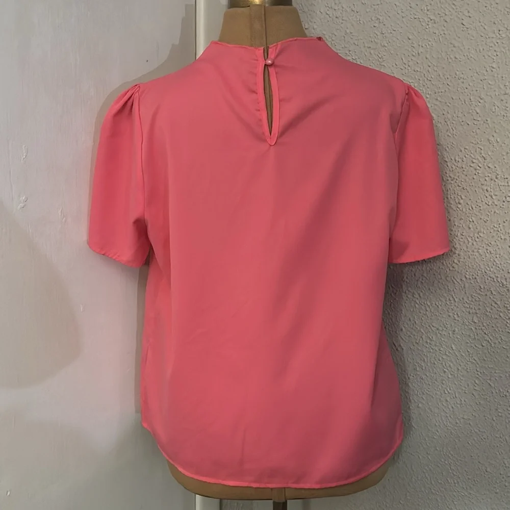 Shein Rafferiza Pink Pleated Mock Neck Top L Coquette Girl Coconut Bubblegum